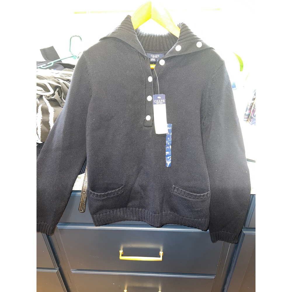 Chaps Navy Blue Cotton Shawl Collar Button Pullover Sweater H-FRONTIER-CLAS L